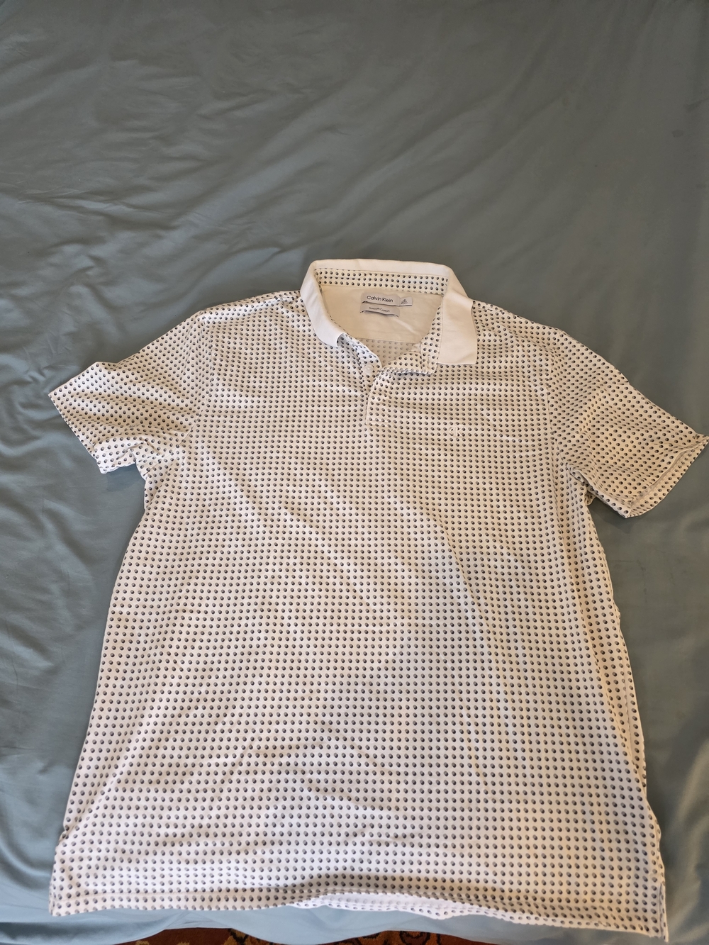 Calvin Klein White Short-Sleeve Polo with Small Navy Dot Print